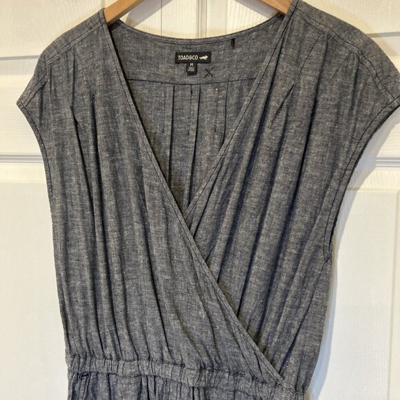 Toad & Co Womens Romper M Dark Blue Tara Hemp Faux Wrap Outdoor GranolaGirl - Picture 9 of 9
